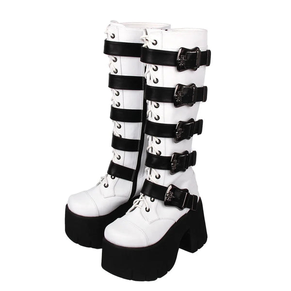 Funki Buys | Boots | Women's Harajuku Wide Buckle Boots