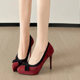 Funki Buys | Shoes | Women's Suede Bow Tie Platorm Heels