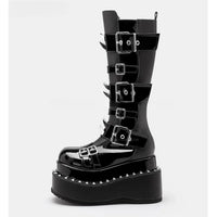 Funki Buys | Boots | Women's Gothic Buckle Strap Leather Boots