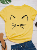 Funki Buys | Shirts | Women's Cute Cat Whiskers Printed T-Shirt