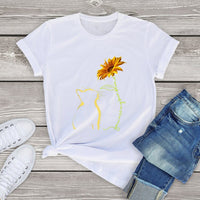 Funki Buys | Shirts | Women's Sunflower and Cat Summer Printed Tee