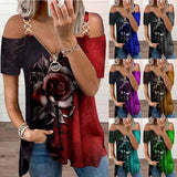 Funki Buys | Shirts | Women's Short Sleeve Buckle Strap Rose Zip Shirt