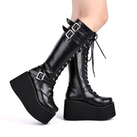 Funki Buys | Boots | Women's Punk Platform Wedge Boots | Zip Lace Up