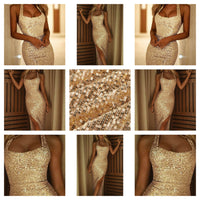 Funki Buys | Dresses | Women's Gold Sequin Evening Dress | Backless