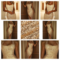 Funki Buys | Dresses | Women's Gold Sequin Evening Dress | Backless