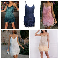 Funki Buys | Dresses | Women's Elegant Tassel Mini Dress | Feather Sequin Dress