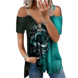 Funki Buys | Shirts | Women's Summer V-neck Zipper Shirt | Rose Print