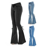 Funki Buys | Pants | Women's High Waist Tie Up Bow Flared Jeans | Boot Cut