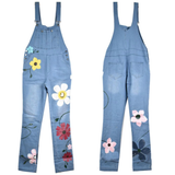 Funki Buys | Pants | Women's Denim Flower Print Overalls | Adjust Straps