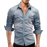 Funki Buys | Shirts | Men's Slim Long Sleeve Denim Shirt | Western Cut