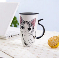 Funki Buys | Mugs | Cute Cat Ceramics Mug With Lid | Large 20oz Coffee Cup