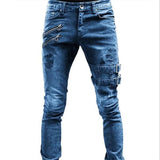 Funki Buys | Pants | Men's Gothic Punk Buckle Strap Zip Jeans | Skinny