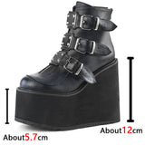 Funki Buys | Boots | Women's Buckle Ankle Wedges | Gothic Chunky Platforms