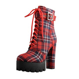Funki Buys | Boots | Women's Tartan Platform Ankle Boots | Plaid Boots