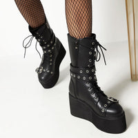Funki Buys | Boots | Women's Chunky Punk Platform Wedges | Buckle Boots