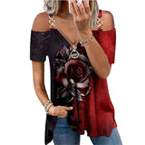 Funki Buys | Shirts | Women's Summer V-neck Zipper Shirt | Rose Print