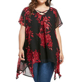 Funki Buys | Shirts | Women's Chiffon Floral Print Blouse | 5XL