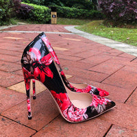 Funki Buys | Shoes | Women's Glossy Floral Print Stilettos | High Heels
