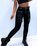 Funki Buys | Pants | Women's Gothic Punk Pants | Eyelet Buckled Zipper