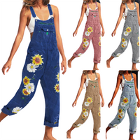 Funki Buys | Pants | Women's Sunflower Denim Bib Overalls | 5XL