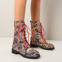Funki Buys | Boots | Women's Lace Up Boots | Flower Print Ankle Boots