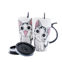 Funki Buys | Mugs | Cute Cat Ceramics Mug With Lid | Large 20oz Coffee
