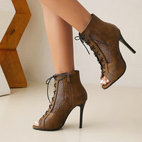 Funki Buys | Boots | Women's Open Toe Lace Up Granny Boots