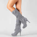 Funki Buys | Boots | Women's High Heeled Long Suede Boots | Knee High