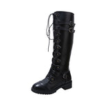 Funki Buys | Boots | Women's Buckle Knee High Boots | Roman Lace Up