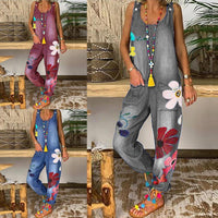 Funki Buys | Pants | Women's Boho Denim Flower Print Romper | Thin