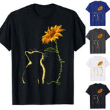 Funki Buys | Shirts | Women's Sunflower and Cat Summer Printed Tee