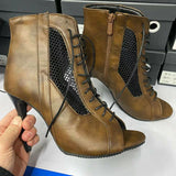 Funki Buys | Boots | Women's Retro Vintage Open Toe Mesh Granny Boots