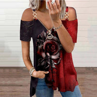 Funki Buys | Shirts | Women's Short Sleeve Buckle Strap Rose Zip Shirt