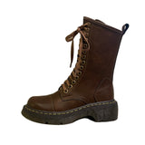 Funki Buys | Boots | Women's Brown Lace Up Calf Combat Boot