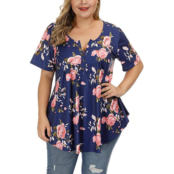 Funki Buys | Shirts | Women's Plus Floral Print Loose Fit Shirts