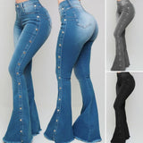 Funki Buys | Pants | Women's Side Button Butt Lift Flared Jeans