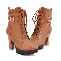 Funki Buys | Boots | Women's Chunky Platform Ankle Boots | Lace Up