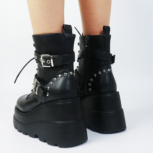 Gothic Cute Street Ankle Boots Women Platform Wedges High Heels