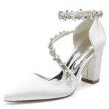 Funki Buys | Shoes | Women's Satin Crystal Wedding Shoes | Pointed Toe