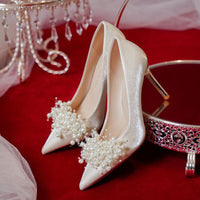 Funki Buys | Shoes | Women's French-Style Bridal Shoes | White Pearl Stiletto