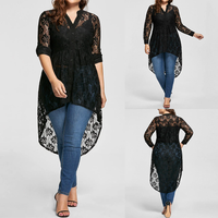 Funki Buys | Shirts | Women's Elegant Plus Size Top | Long Lace Blouse