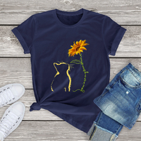 Funki Buys | Shirts | Women's Sunflower and Cat Summer Printed Tee