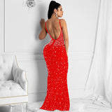 Funki Buys | Dresses | Women's Diamond Pearl Bodycon Evening Gown