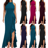 Funki Buys | Dresses | Women's High Split Ruffled Evening Party Dress