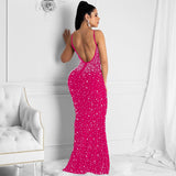 Funki Buys | Dresses | Women's Diamond Pearl Bodycon Evening Gown