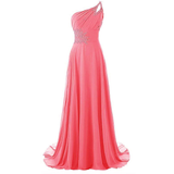 Funki Buys | Dresses | Women's Long Chiffon Evening Dress | One Shoulder