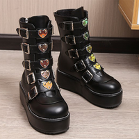 Funki Buys | Boots | Women's Mid-Calf Buckle Strap Wedge Boot