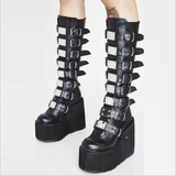 Funki Buys | Boots | Women's Punk Buckle Platform Boots | Chunky Boots