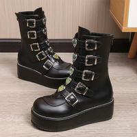 Funki Buys | Boots | Women's Cosplay Mid-Calf Buckle Strap Boots