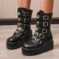 Funki Buys | Boots | Women's Cosplay Mid-Calf Buckle Strap Boots